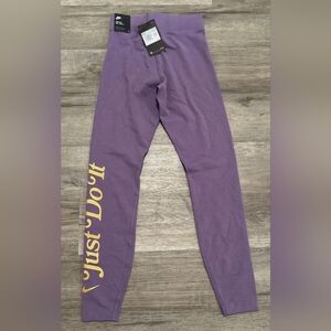 Nike Purple Leggings with Gold 'Just Do It' Print